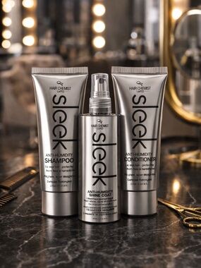 Hair Chemist Sleek Anti-Humidity Hair Care Set | Shampoo Conditioner Shine Coat